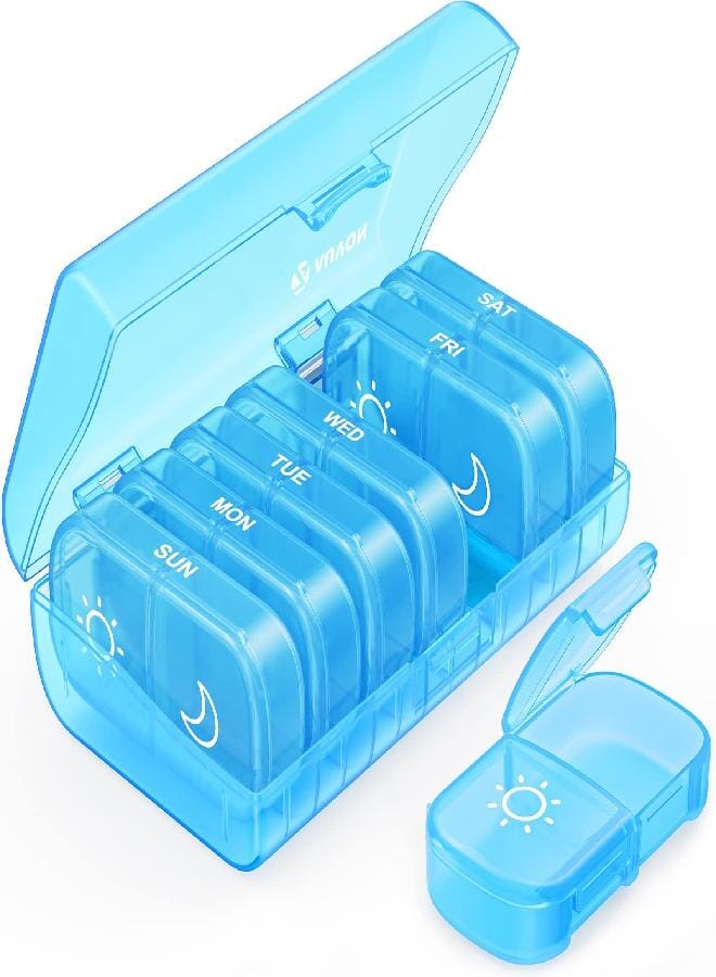 AUV0N AUVON XL Weekly Pill Organizer 2 Times a Day, Pill Box 7 Day with One-Side Large Openings for Easy to Use, Blue AM PM Pill Case for Medication, Vitamins, Fish Oils, Supplements - Image 1